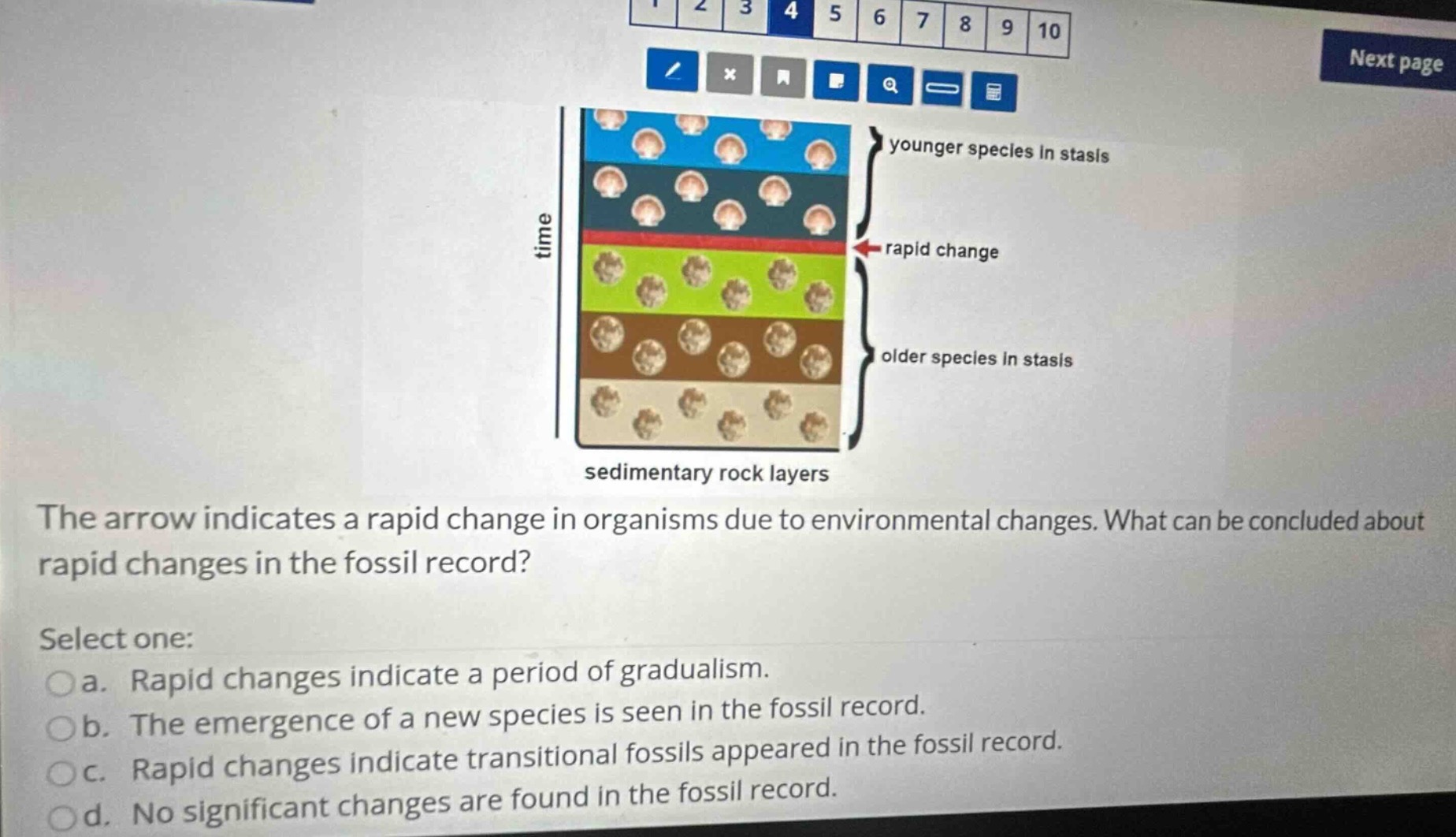 the arrow indicates a rapid change in organisms due to environmental ch…