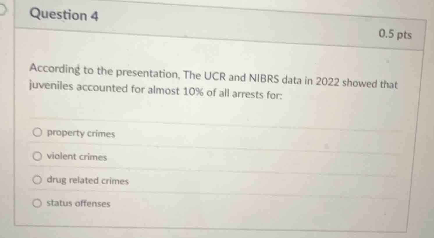 question 4 0.5 pts according to the presentation, the ucr and nibrs dat…