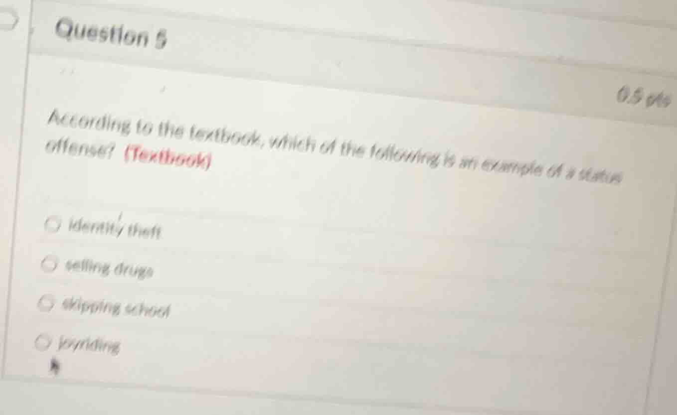 question 5 0.5 pts according to the textbook, which of the following is…