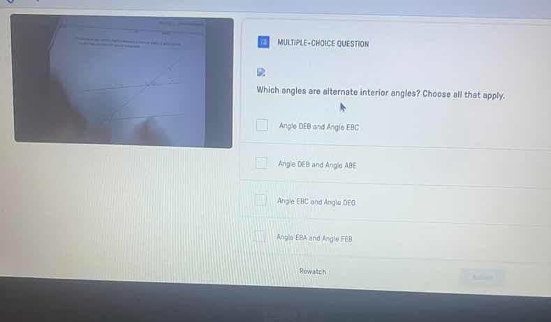 multiple-choice question which angles are alternate interior angles? ch…