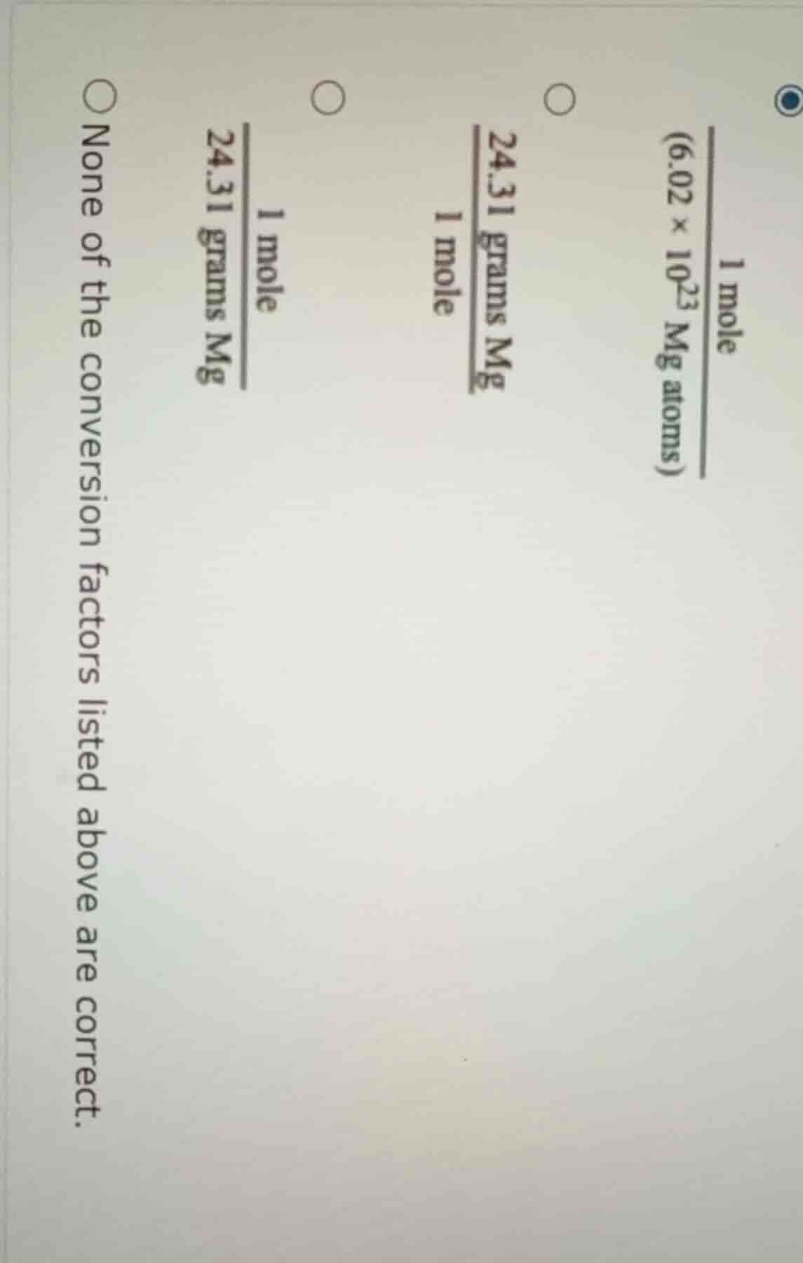 1 mole (6.02 × 10²³ mg atoms) 24.31 grams mg 1 mole 1 mole 24.31 grams …