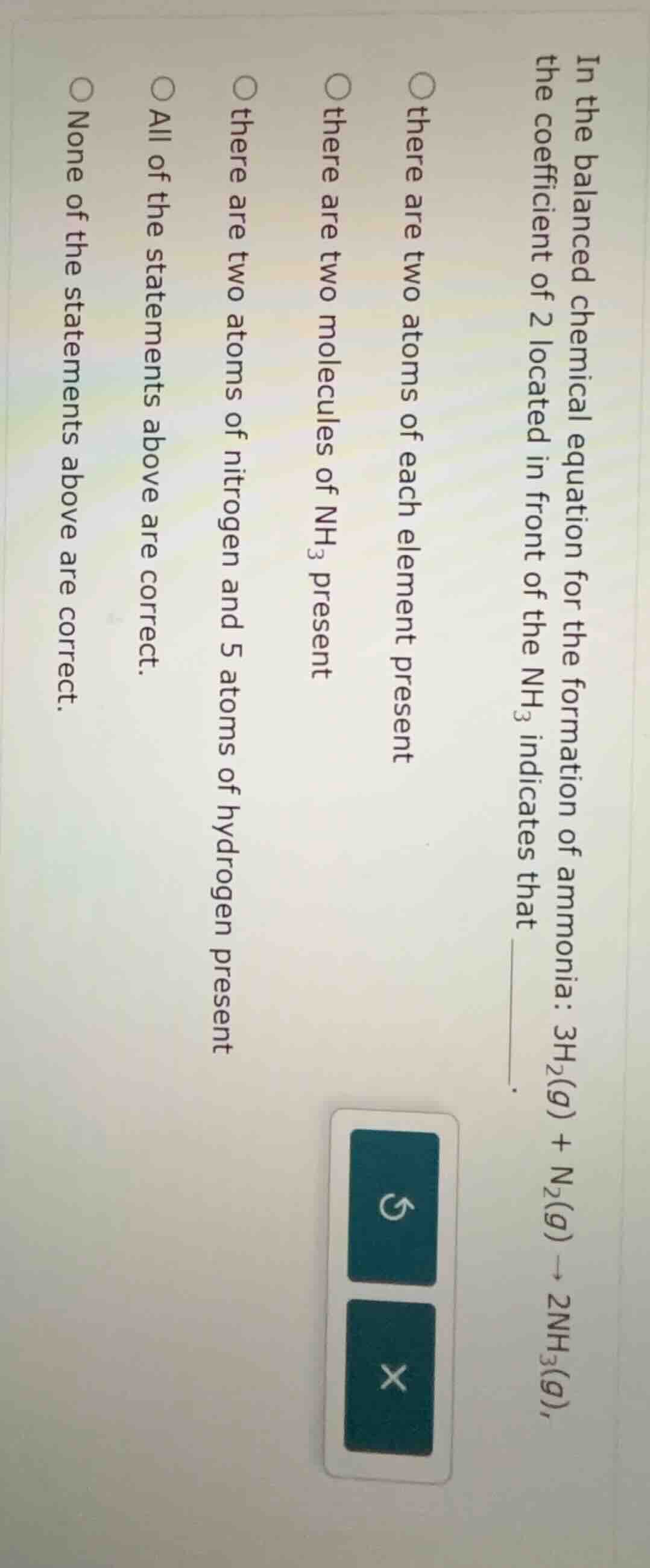 in the balanced chemical equation for the formation of ammonia: 3h₂(g) …