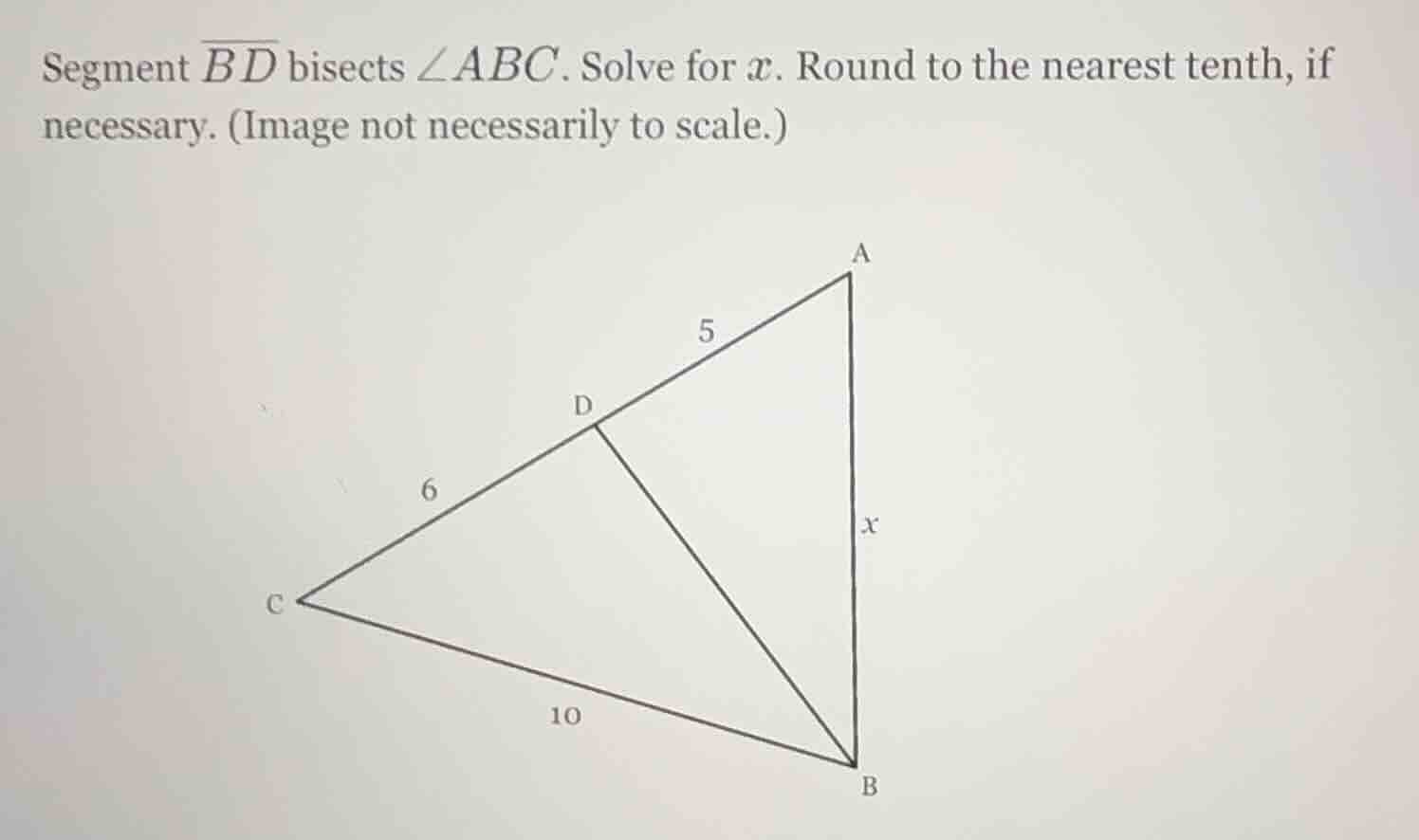 segment \\(\\overline{bd}\\) bisects \\(\\angle abc\\). solve for \\(x\…