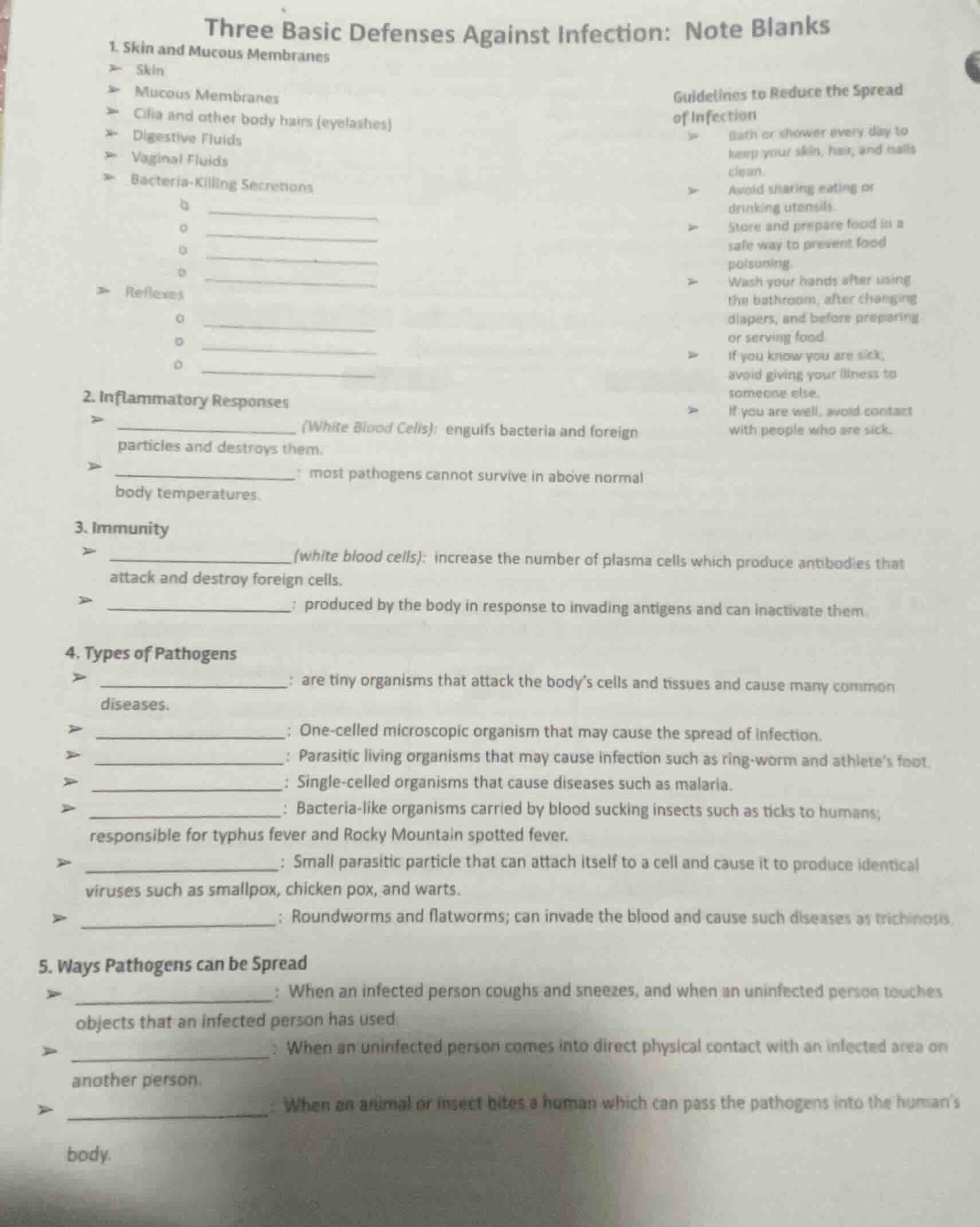 three basic defenses against infection: note blanks 1. skin and mucous …
