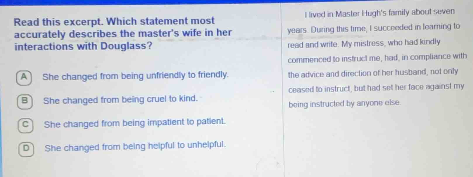 read this excerpt. which statement most accurately describes the master…