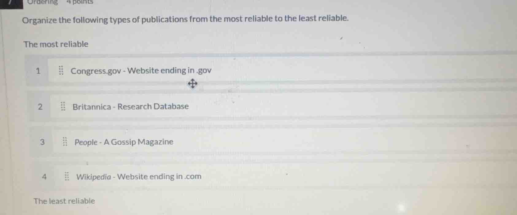 ordering 4 points organize the following types of publications from the…