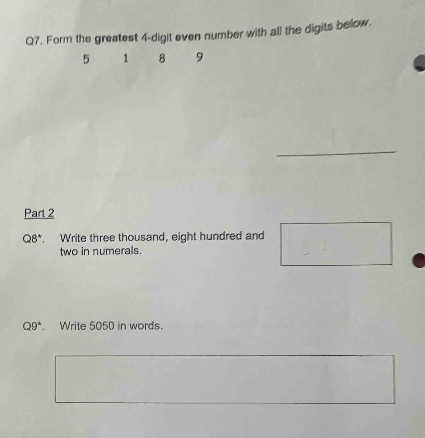 q7. form the greatest 4 - digit even number with all the digits below. …