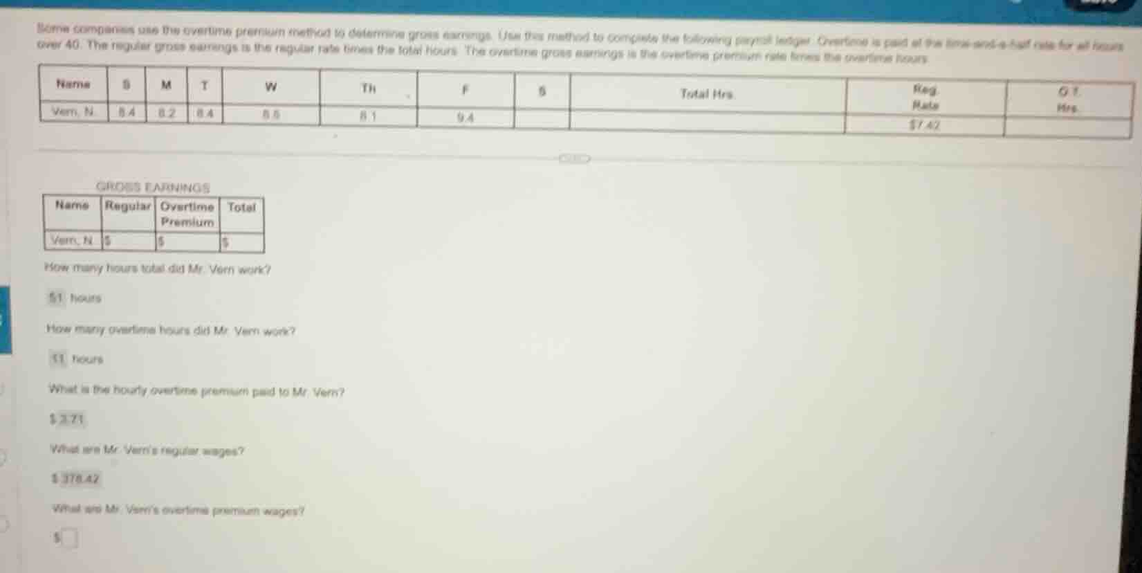 some companies use the overtime premium method to determine gross earni…