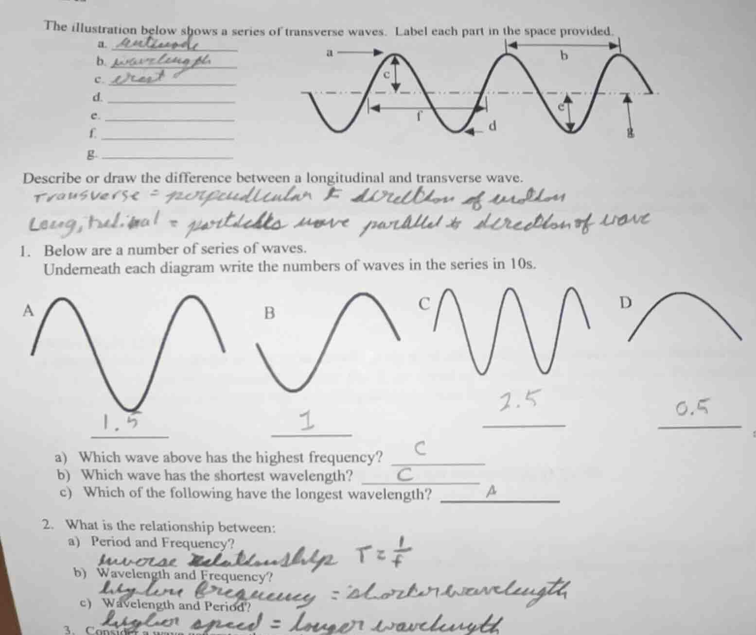 the illustration below shows a series of transverse waves. label each p…