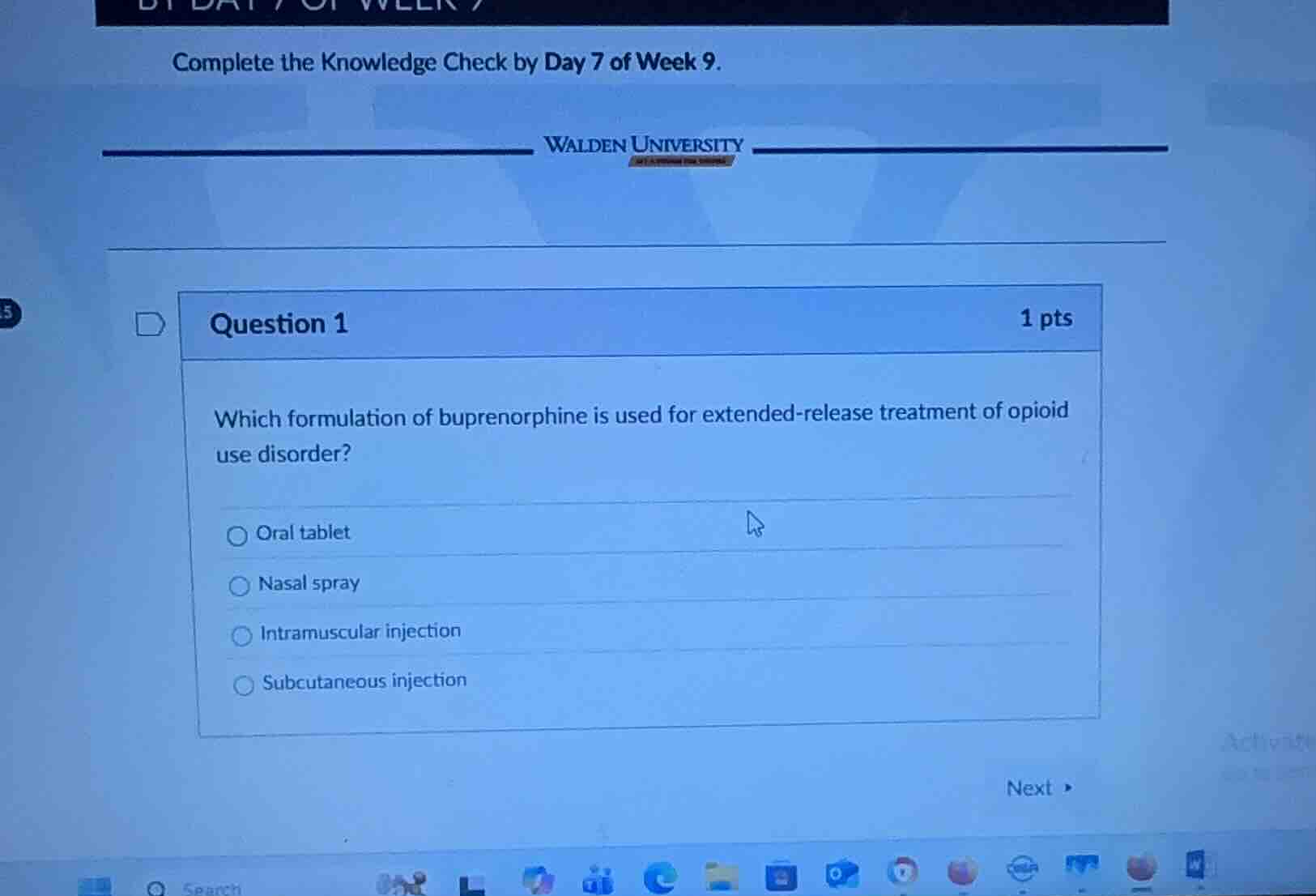 complete the knowledge check by day 7 of week 9. walden university ques…