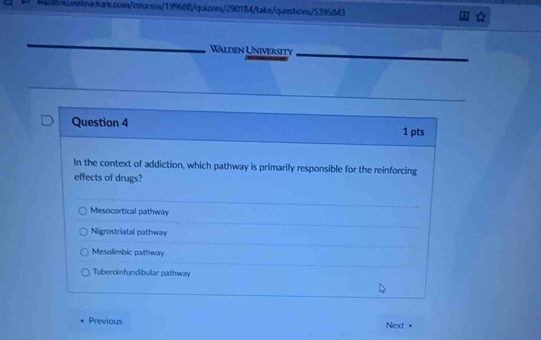 question 4 1 pts in the context of addiction, which pathway is primaril…