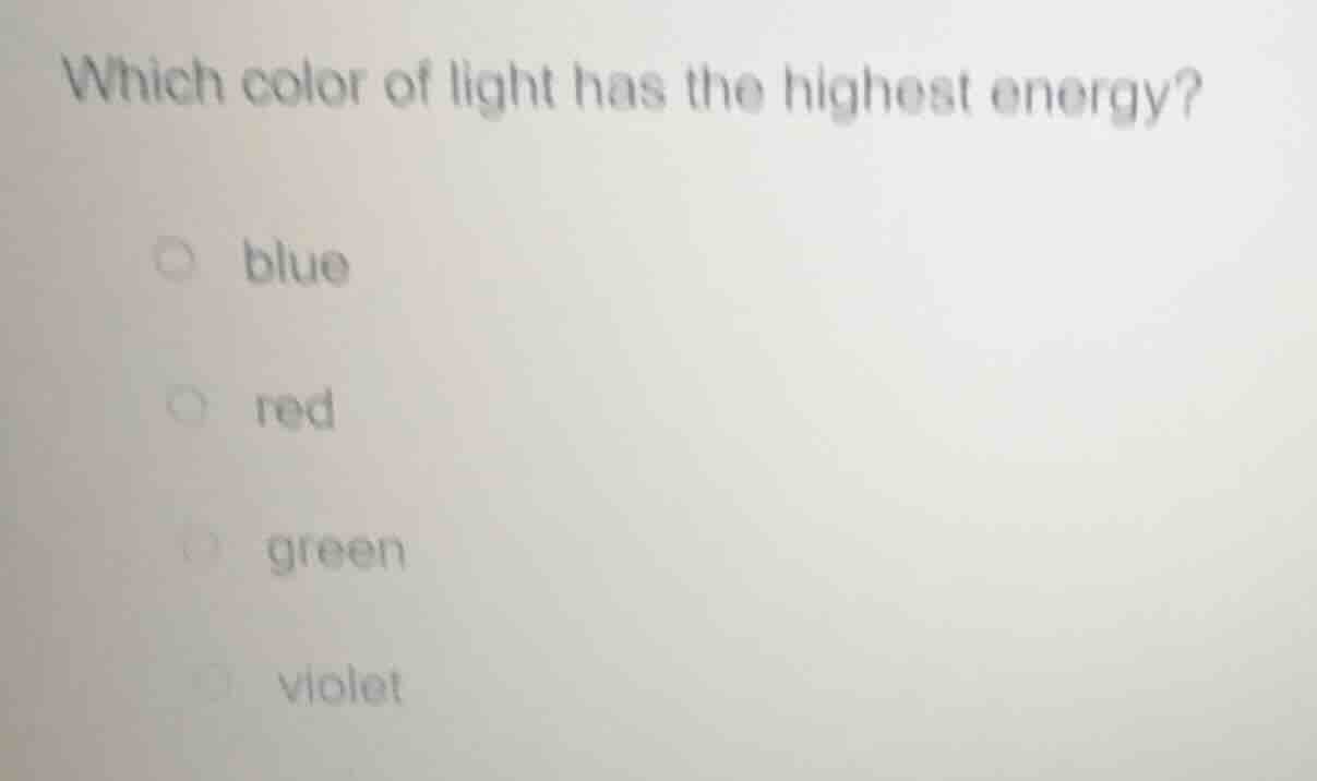 which color of light has the highest energy? blue red green violet