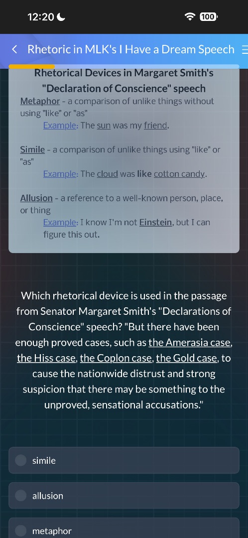 rhetorical devices in margaret smiths \declaration of conscience\ speec…