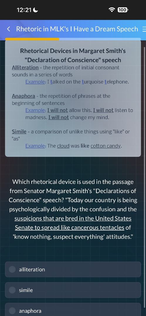 rhetorical devices in margaret smiths \declaration of conscience\ speec…