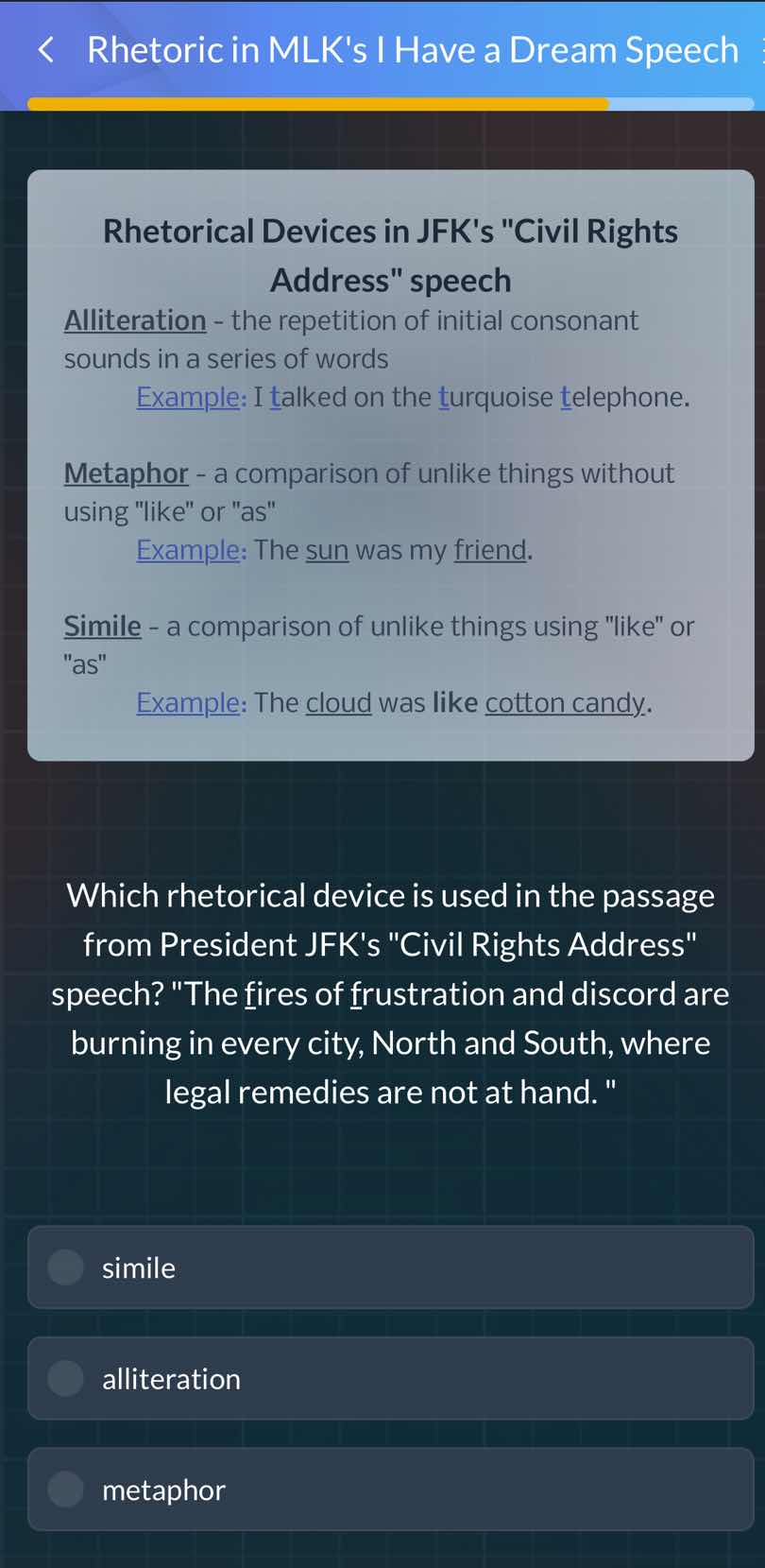 rhetorical devices in jfks \civil rights address\ speech alliteration -…