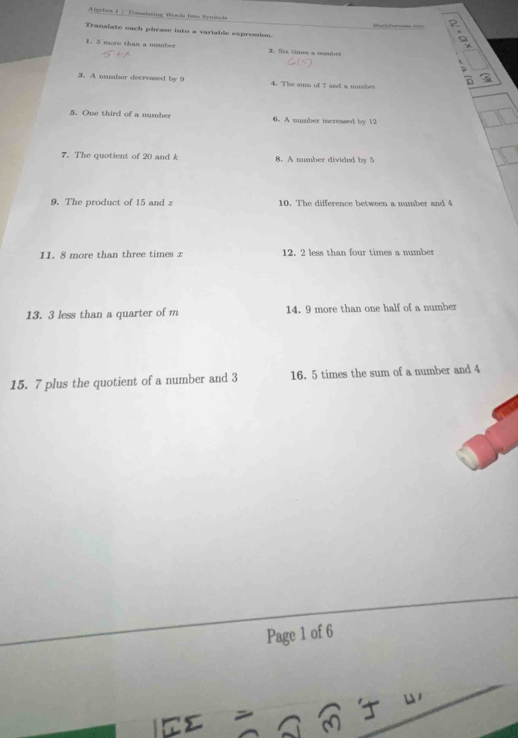 algebra i | translating words into symbols mathforlove.com translate ea…