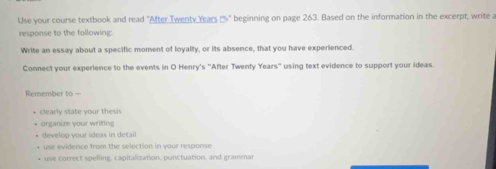 use your course textbook and read \after twenty years\ beginning on pag…