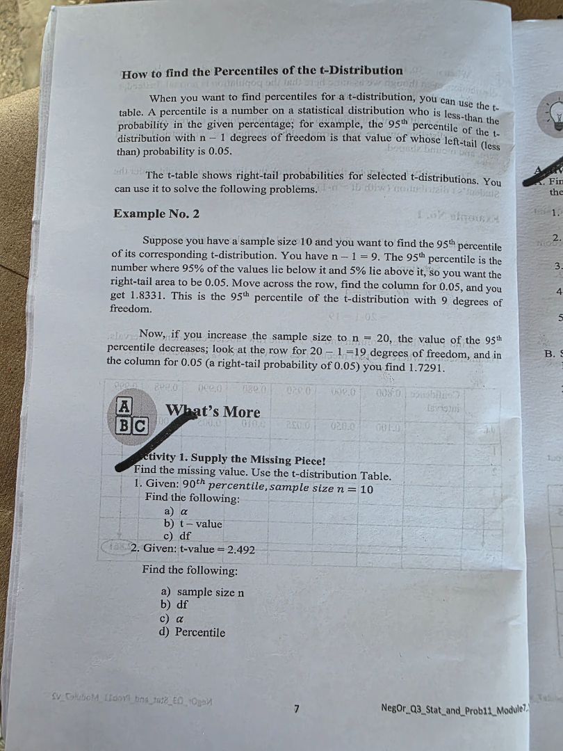 how to find the percentiles of the t-distribution when you want to find…