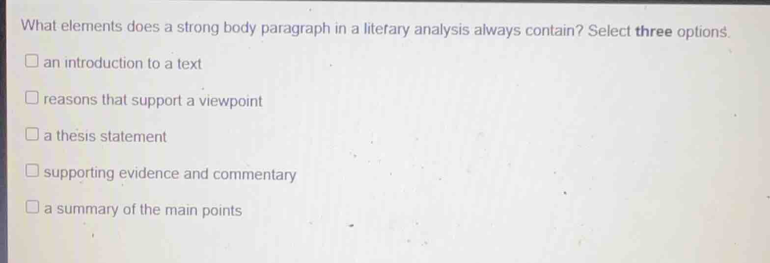 what elements does a strong body paragraph in a literary analysis alway…