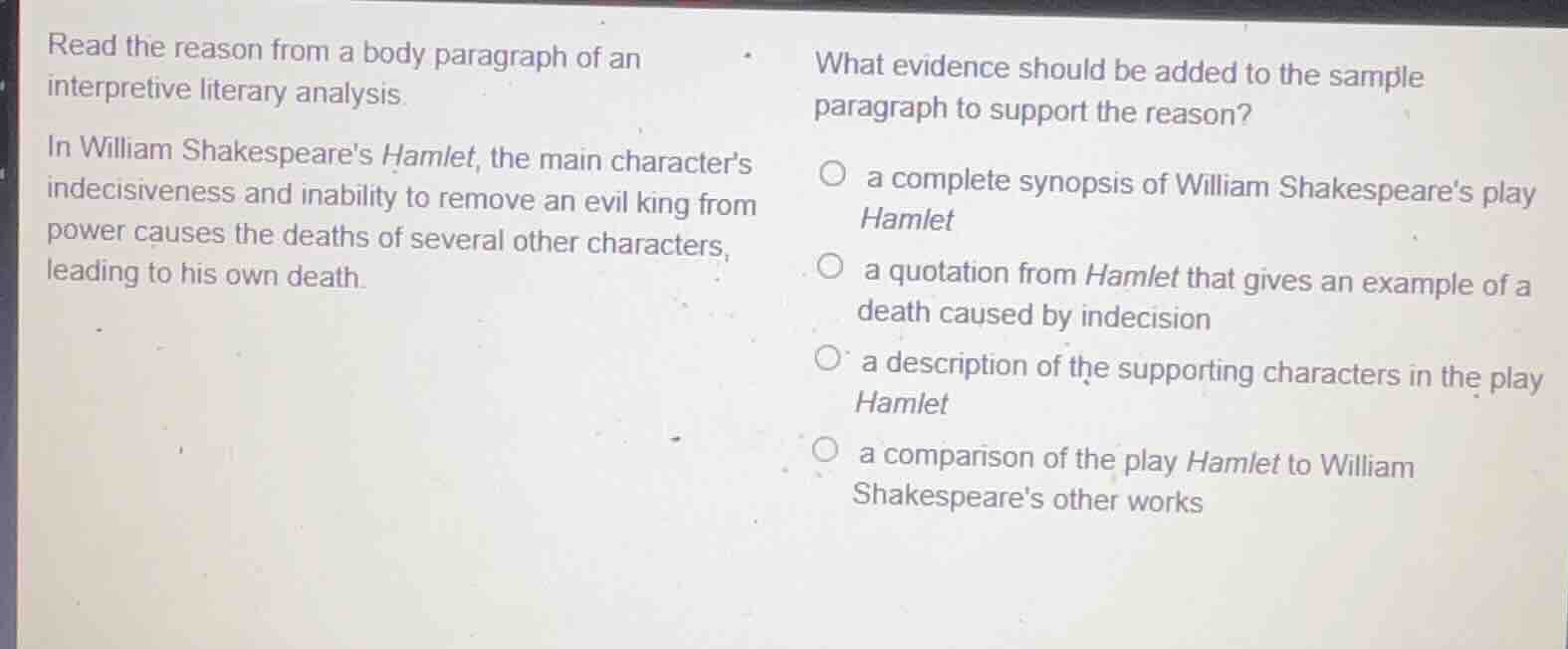 read the reason from a body paragraph of an interpretive literary analy…