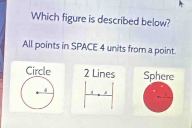which figure is described below? all points in space 4 units from a poi…