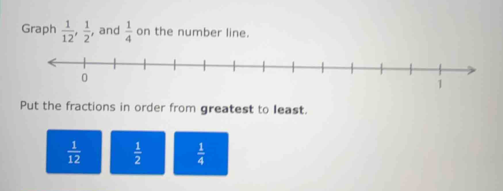 graph \\(\\frac{1}{12}\\), \\(\\frac{1}{2}\\), and \\(\\frac{1}{4}\\) o…