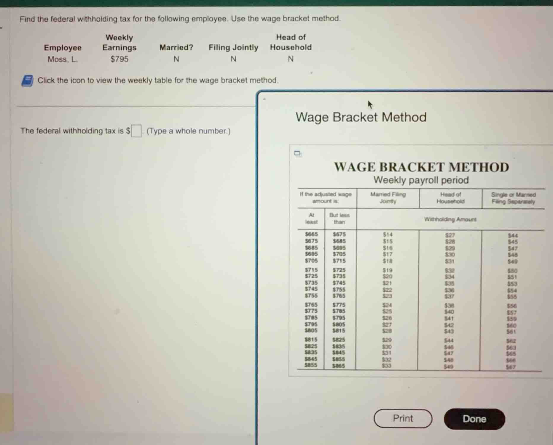 find the federal withholding tax for the following employee. use the wa…