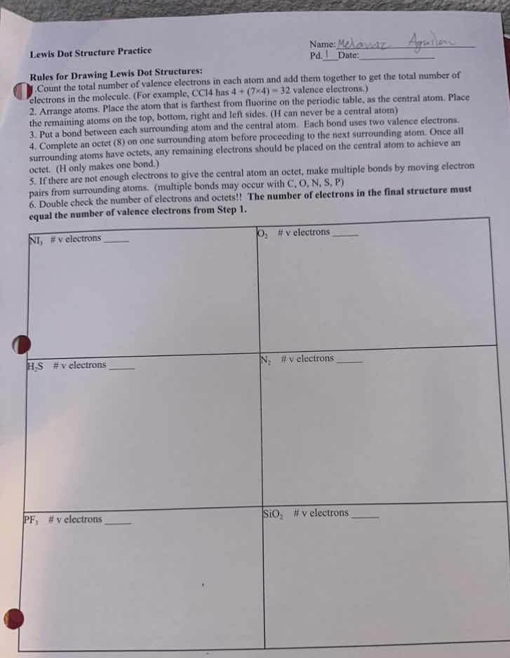 lewis dot structure practice name: pd. date: rules for drawing lewis do…