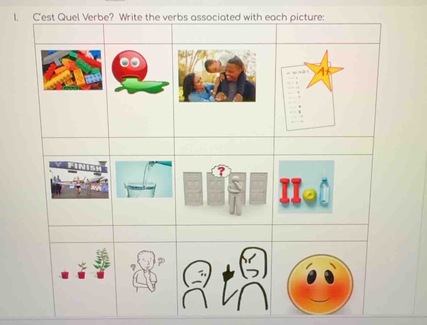 1. cest quel verbe? write the verbs associated with each picture: