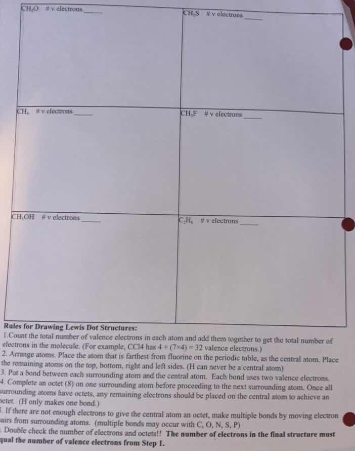 ch₂o # v electrons ____ ch₂s # v electrons ____ ch₄ # v electrons ____ …