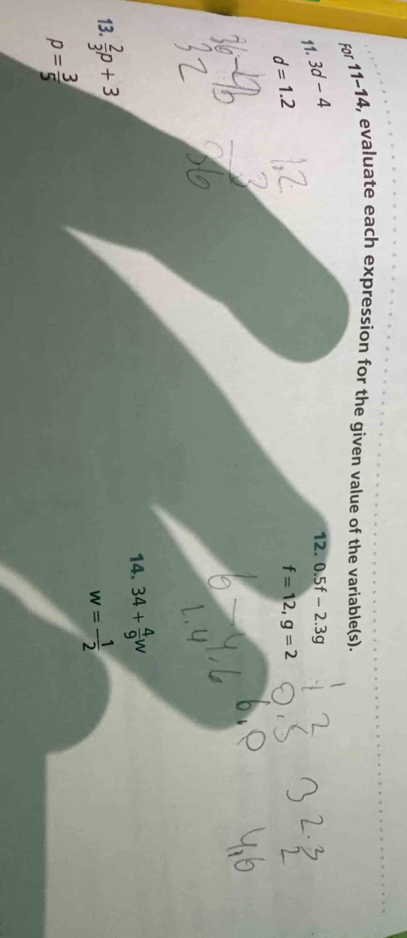 for 11-14, evaluate each expression for the given value of the variable…