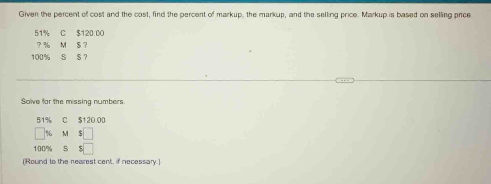 given the percent of cost and the cost, find the percent of markup, the…