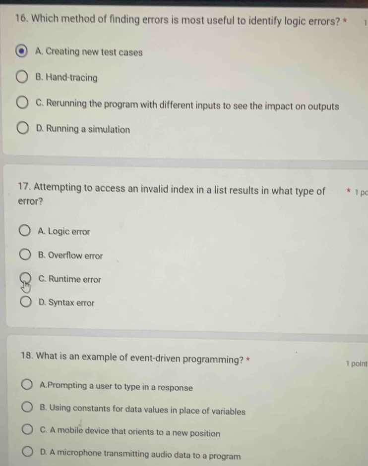 16. which method of finding errors is most useful to identify logic err…