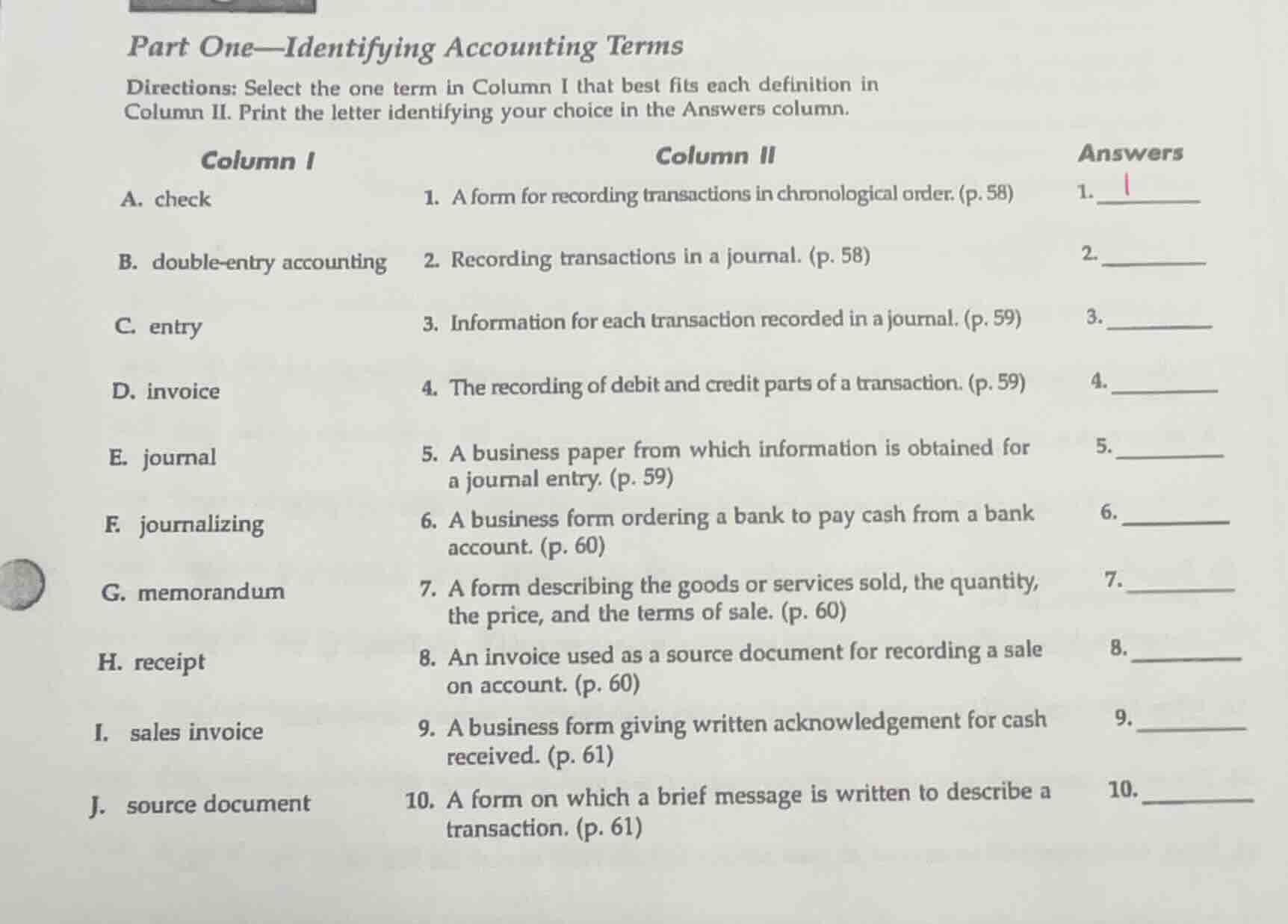 part one—identifying accounting terms directions: select the one term i…