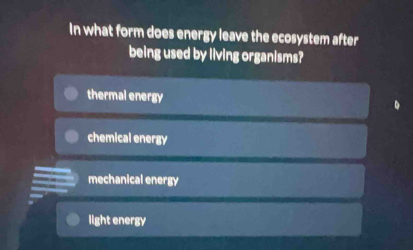 in what form does energy leave the ecosystem after being used by living…