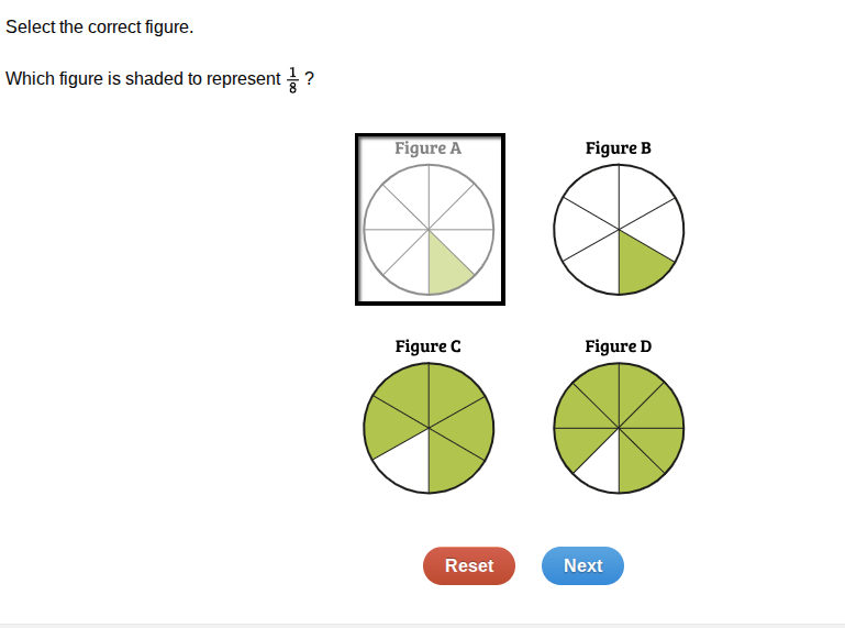 select the correct figure. which figure is shaded to represent \\(\frac…