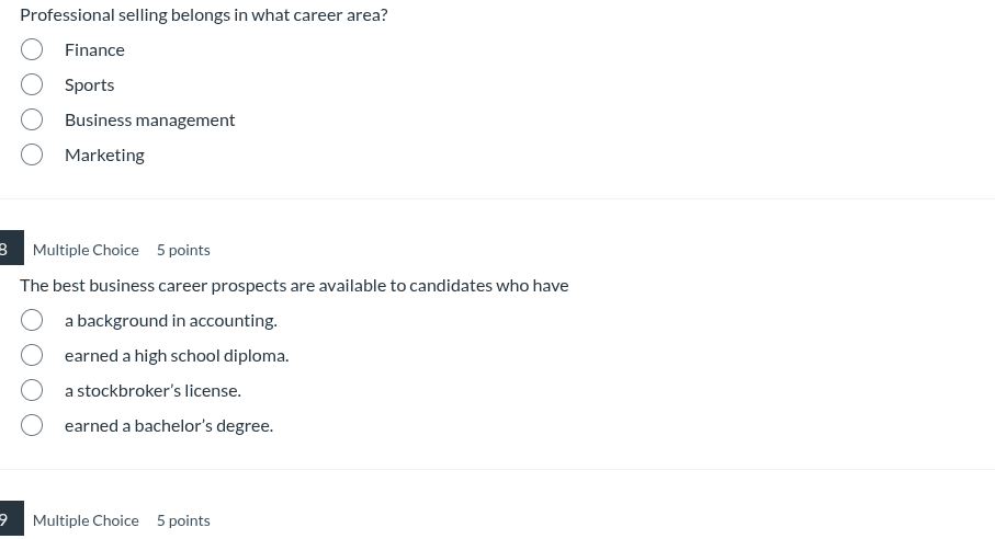 professional selling belongs in what career area? finance sports busine…