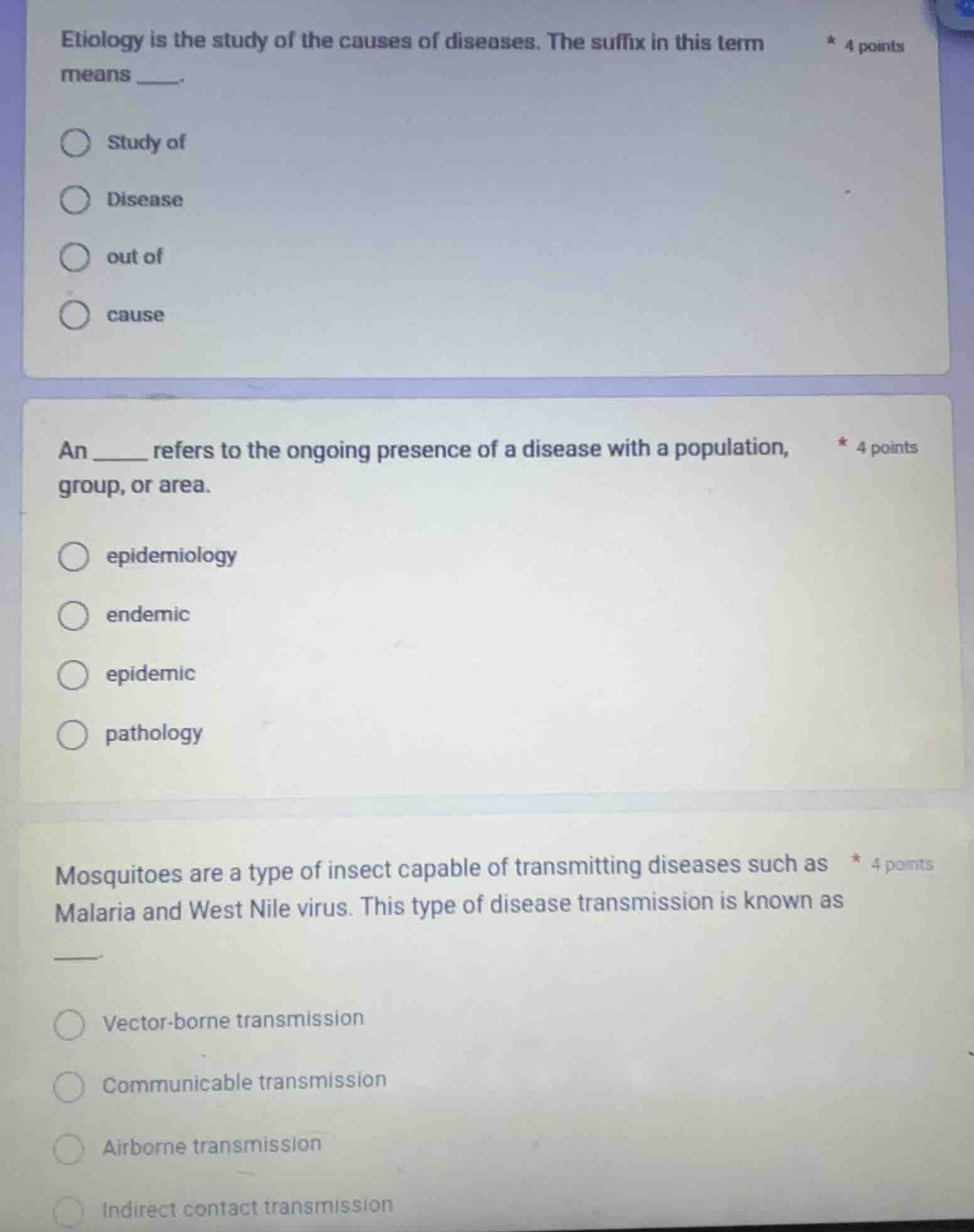 etiology is the study of the causes of diseases. the suffix in this ter…