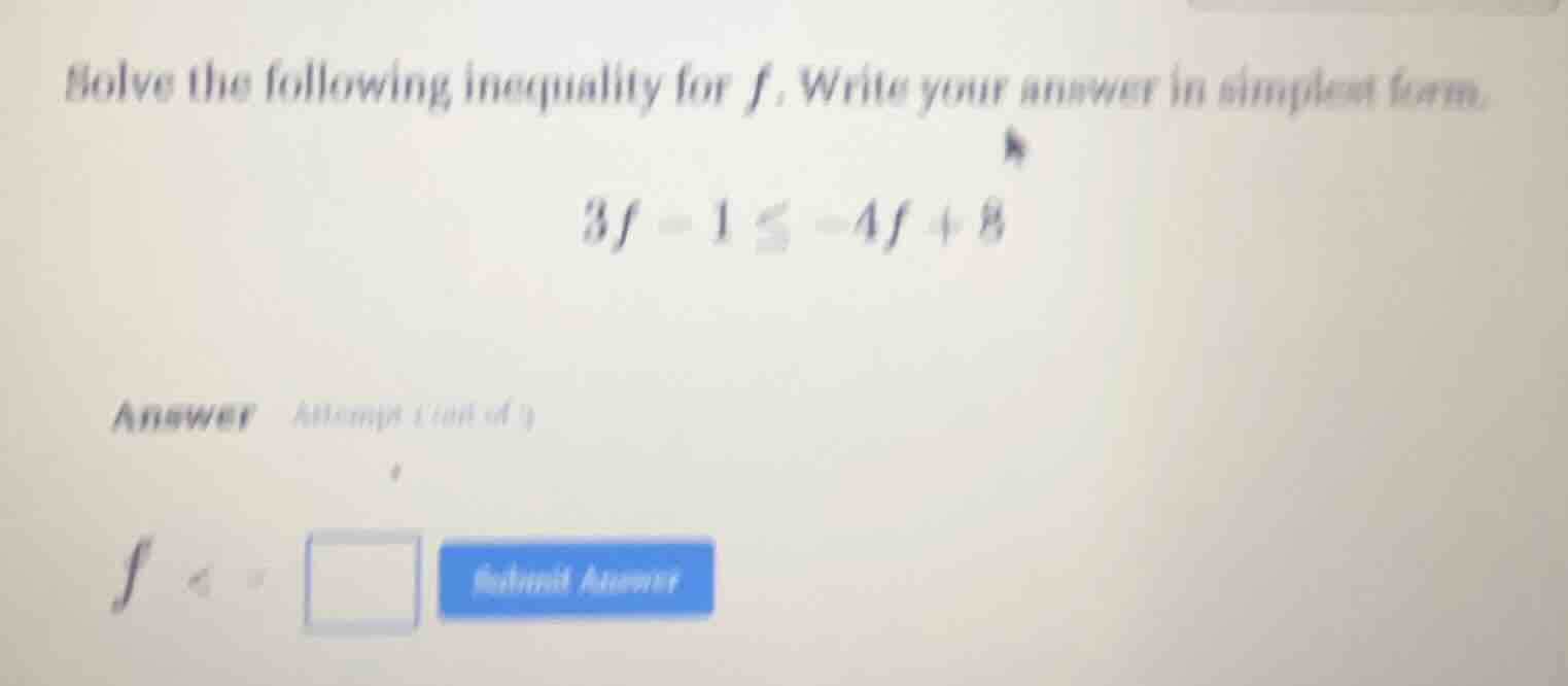 solve the following inequality for f. write your answer in simplest for…