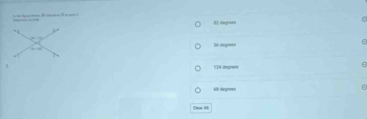 in the figure shown, ab intersects cd at point e. 2. find the measure o…