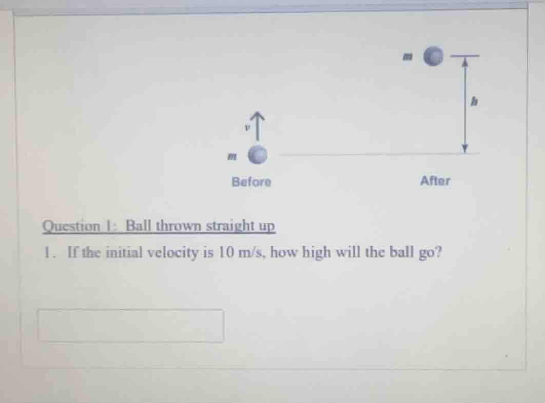 question 1: ball thrown straight up 1. if the initial velocity is 10 m/…