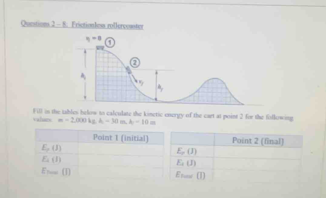 questions 2 - 8: frictionless rollercoaster fill in the tables below to…