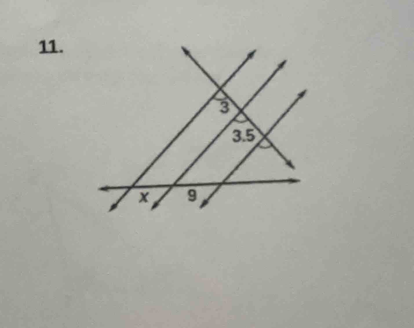 11. (image of a diagram with parallel lines and transversals, showing s…