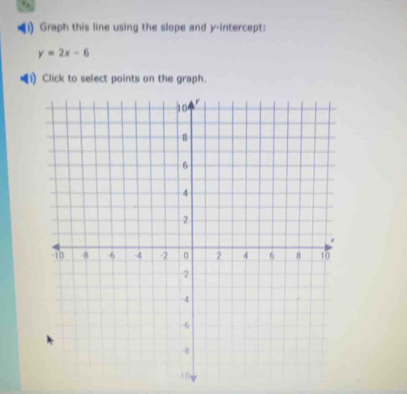 1) graph this line using the slope and y-intercept: $y = 2x - 6$ 2) cli…