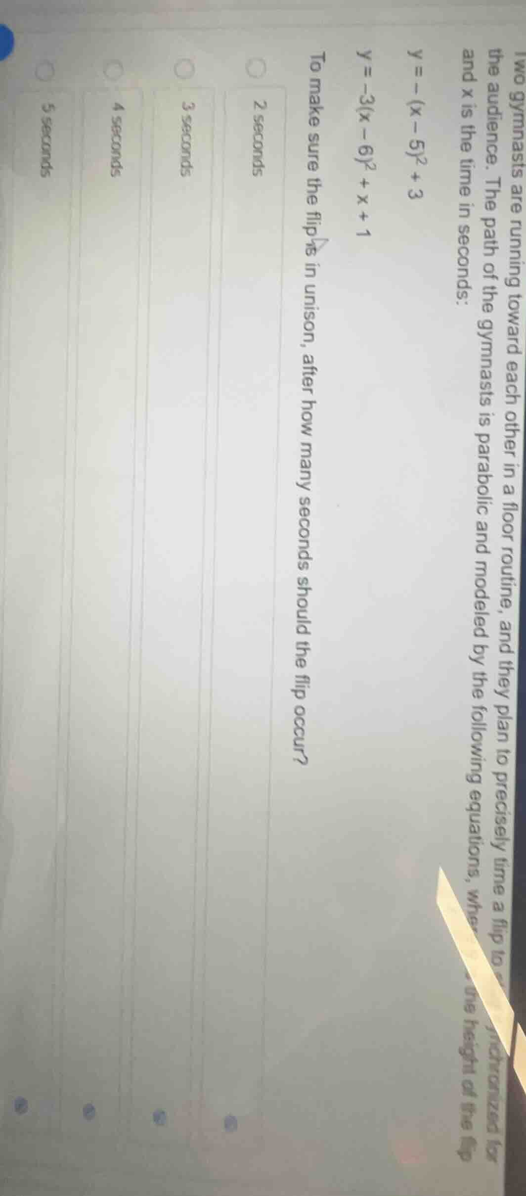 two gymnasts are running toward each other in a floor routine, and they…