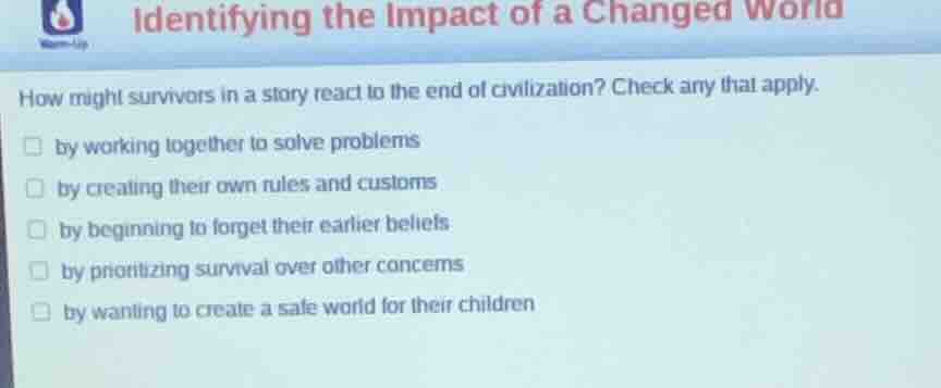 identifying the impact of a changed world how might survivors in a stor…