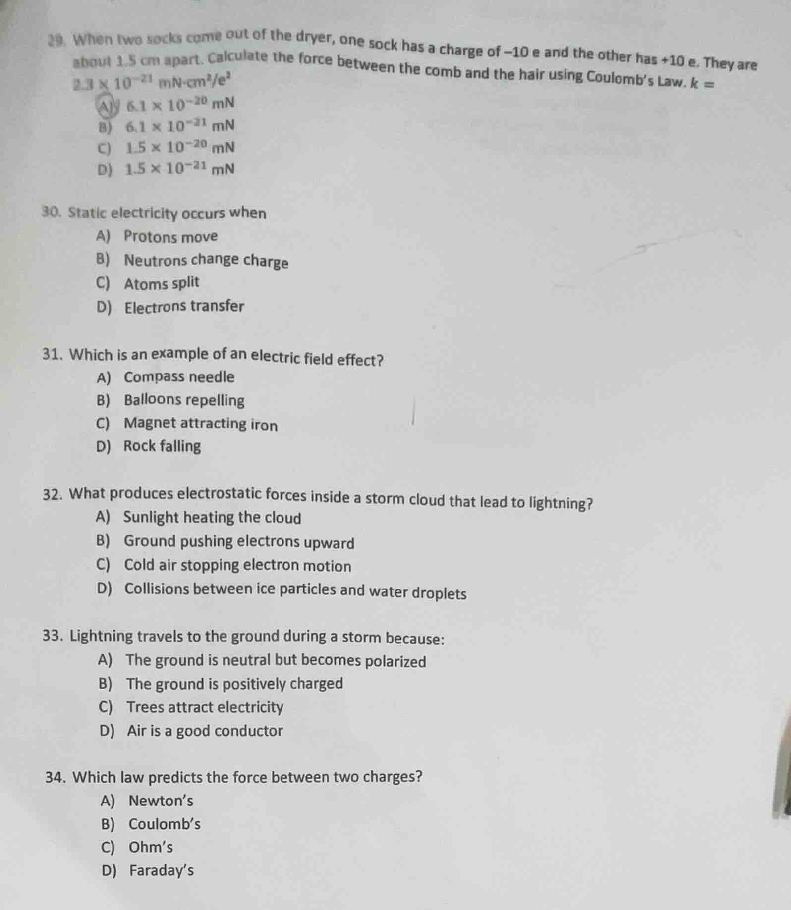 29. when two socks come out of the dryer, one sock has a charge of -10 …