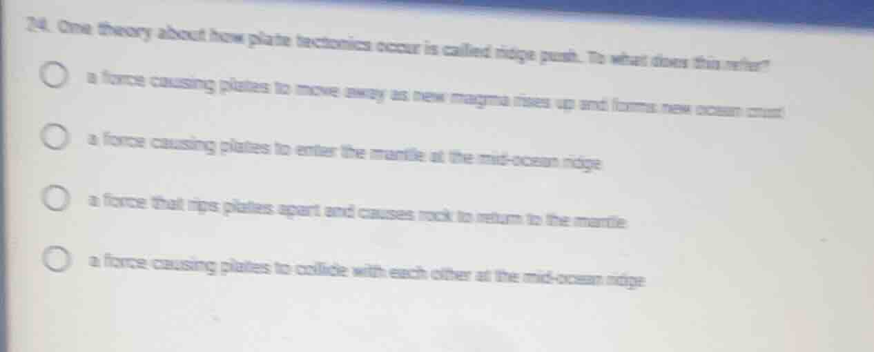 24. one theory about how plate tectonics occur is called ridge push. to…