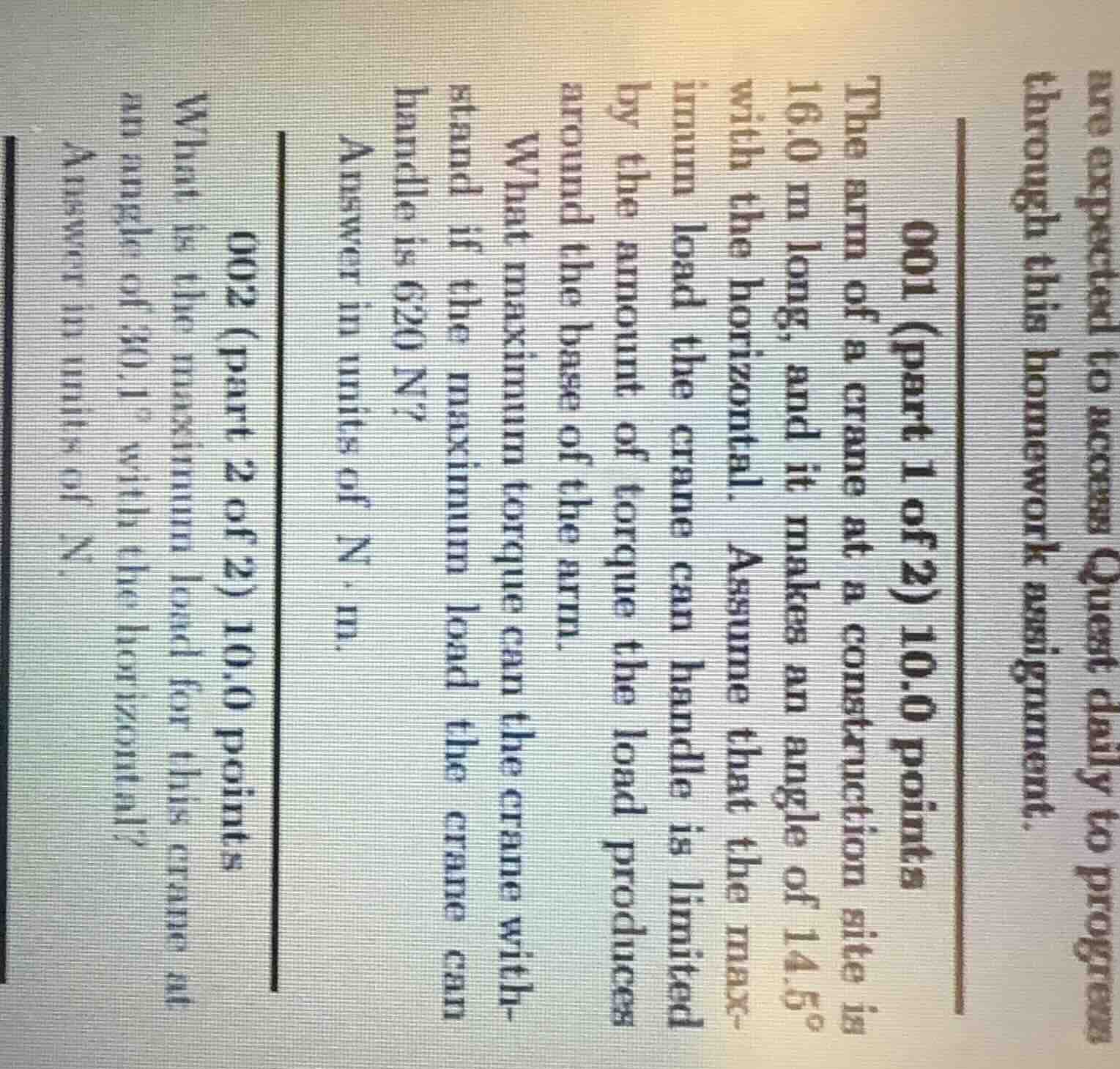 001 (part 1 of 2) 10.0 points the arm of a crane at a construction site…