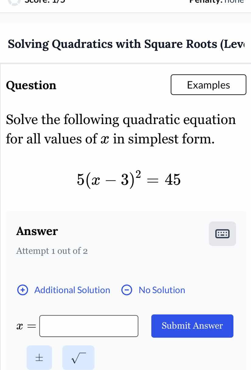 solving quadratics with square roots (lev\ question\ solve the followin…